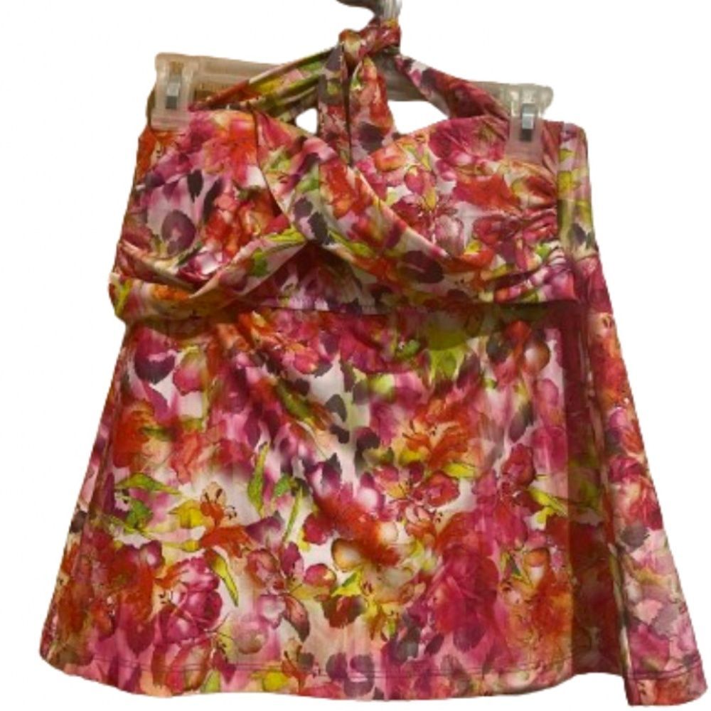 BECCA WOMEN’s Vibrant MULTI FLORAL HALTER BIKINI TOP Sz-L